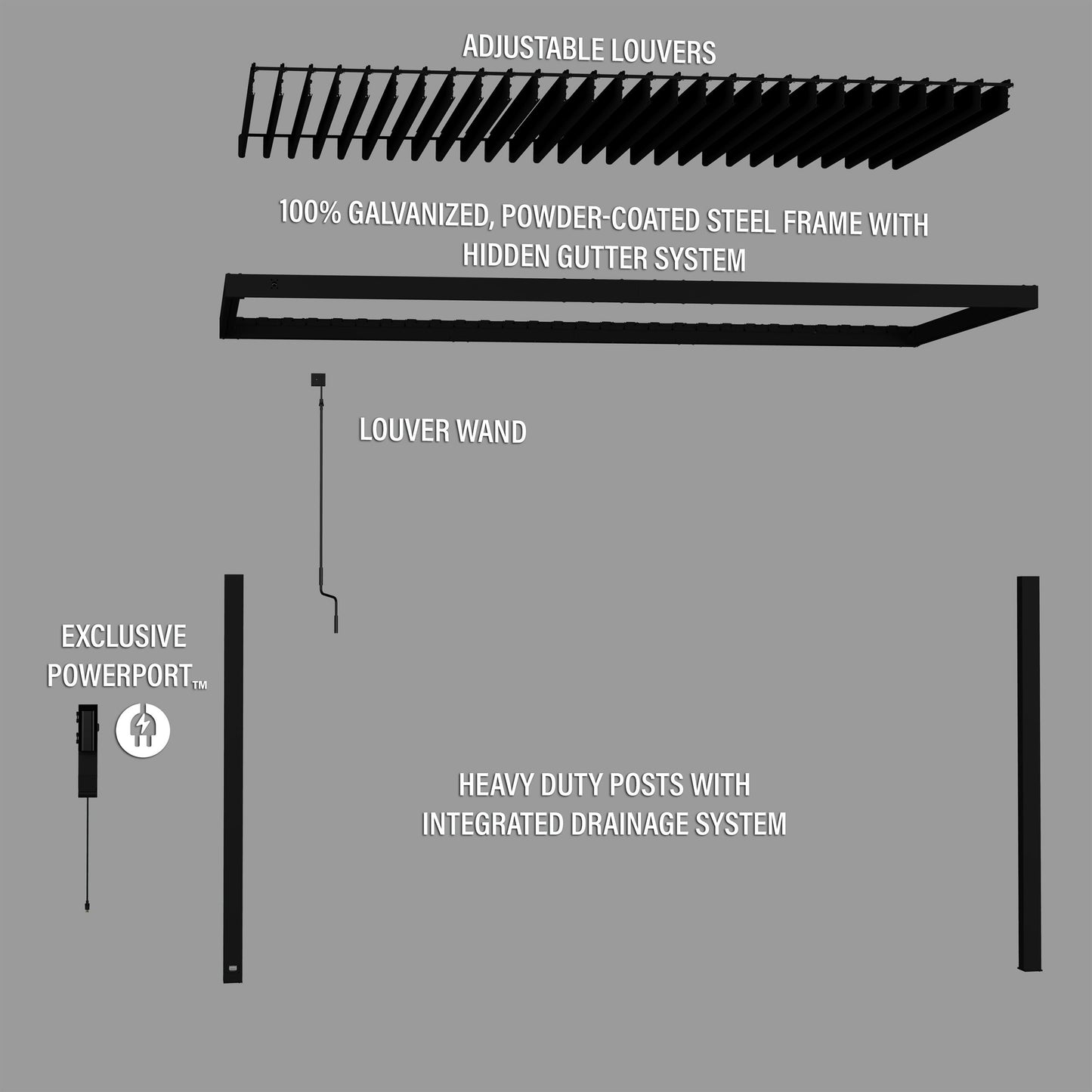 16x10 Evanston Wall Mounted Louvered Pergola