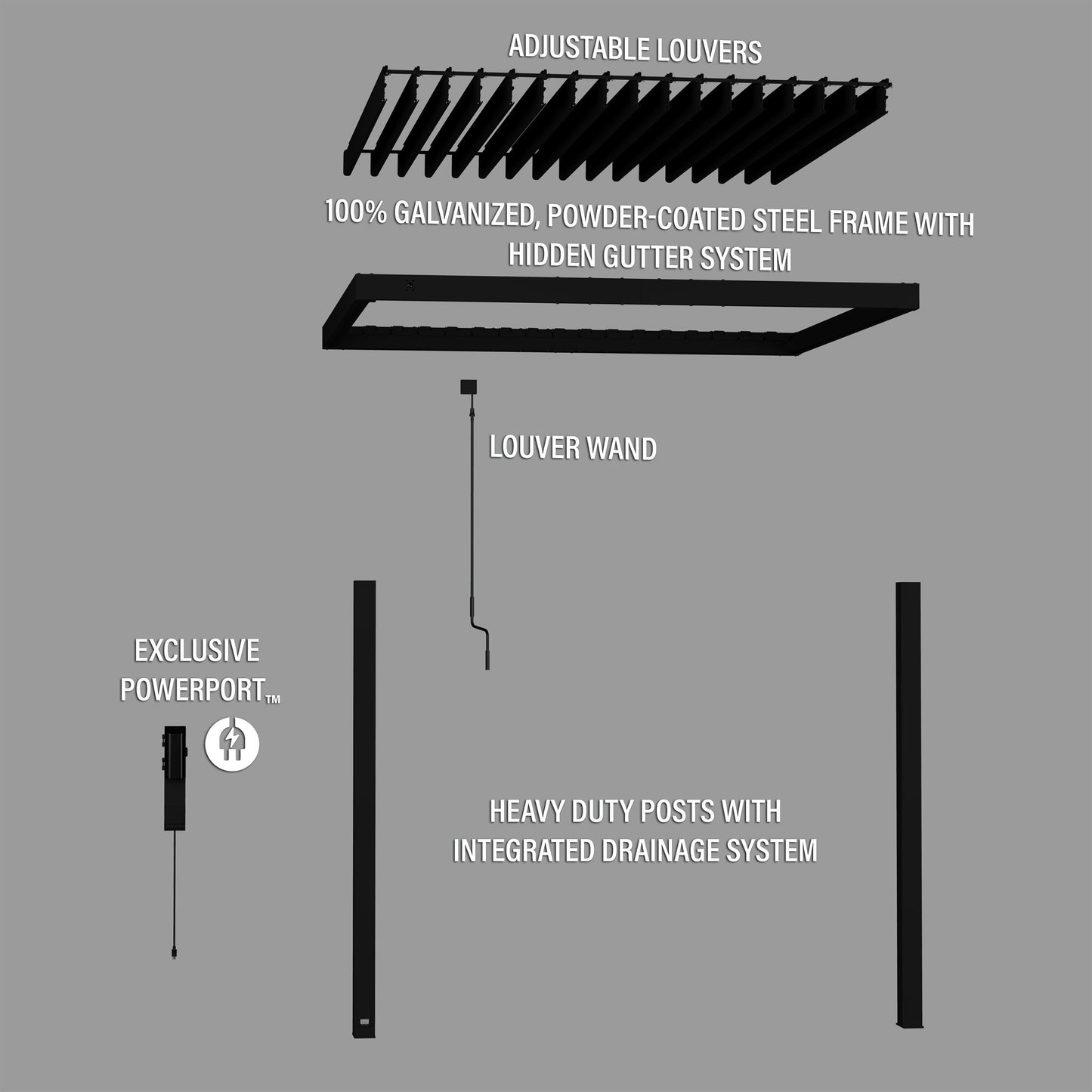 10x10 Evanston Wall Mounted Louvered Pergola