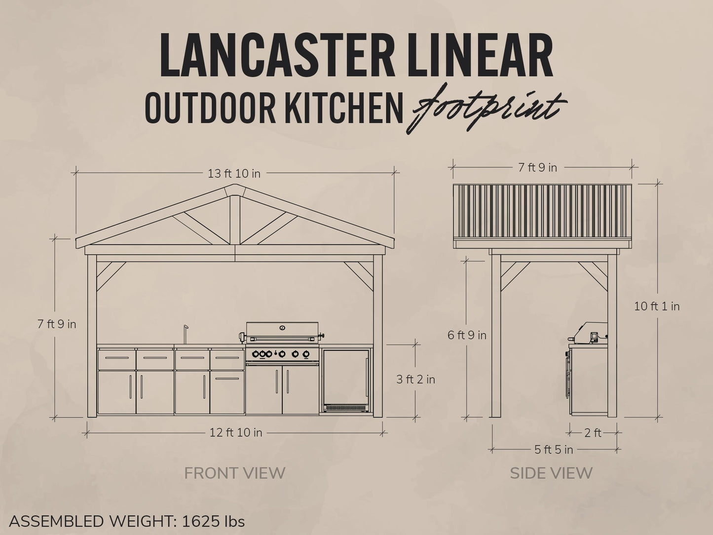 Lancaster | Covered Linear Outdoor Kitchen with Built-In Grill