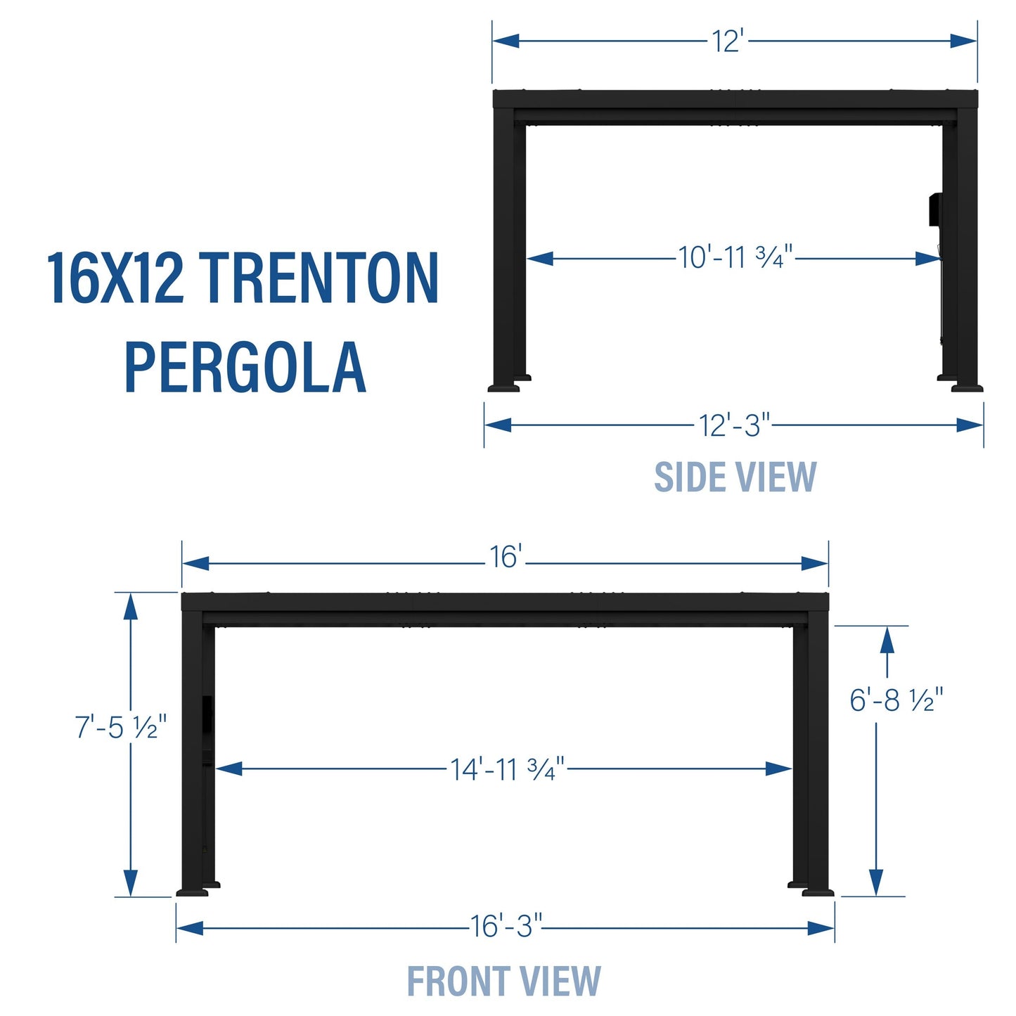 16x12 Trenton Modern Steel Pergola With Sail Shade Soft Canopy