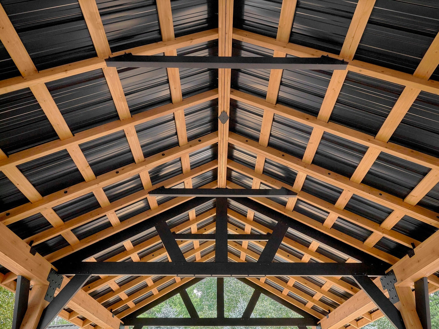 Lodge | 16x14 Cedar and Steel Gazebo with Steel Roof