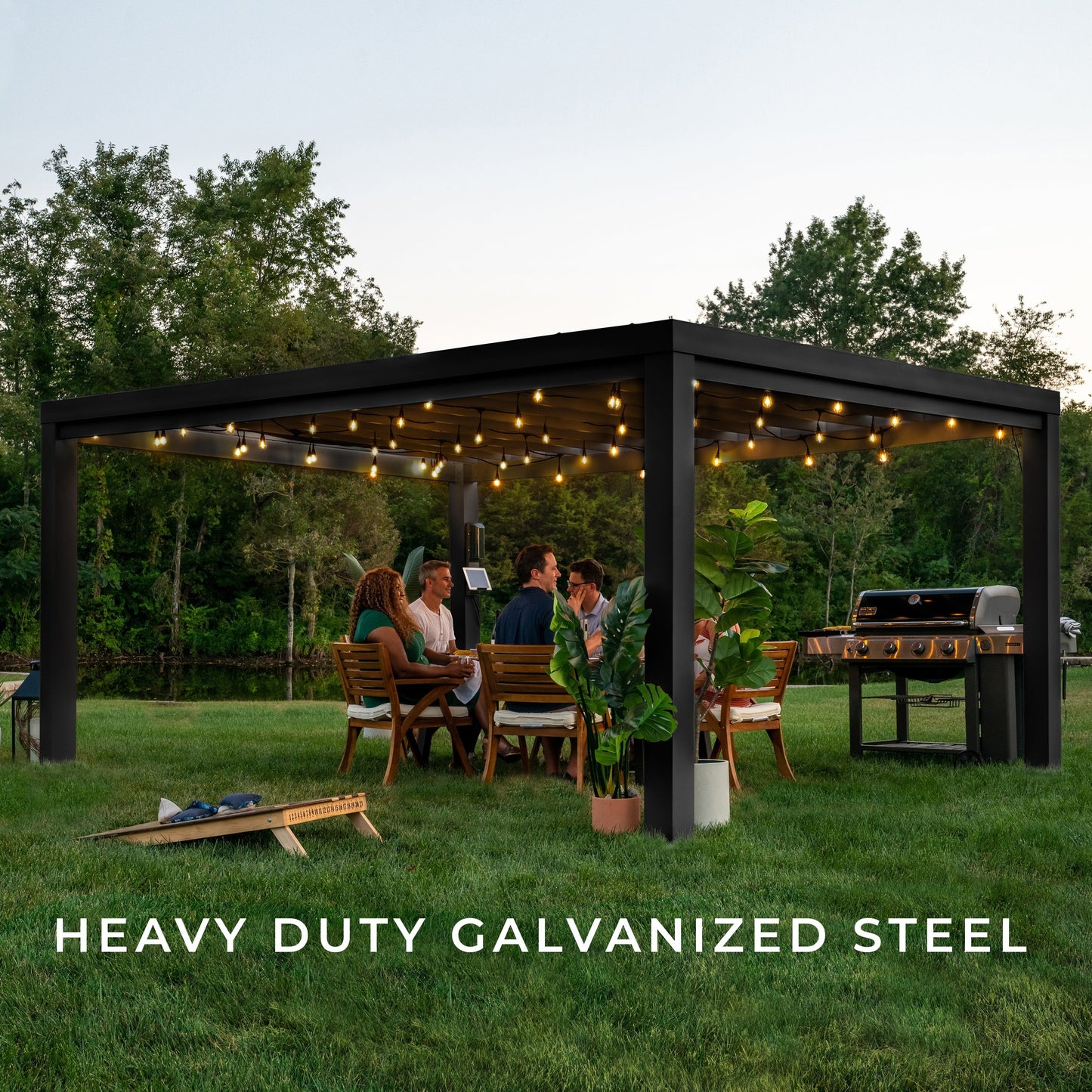 16x12 Trenton Modern Steel Pergola With Sail Shade Soft Canopy