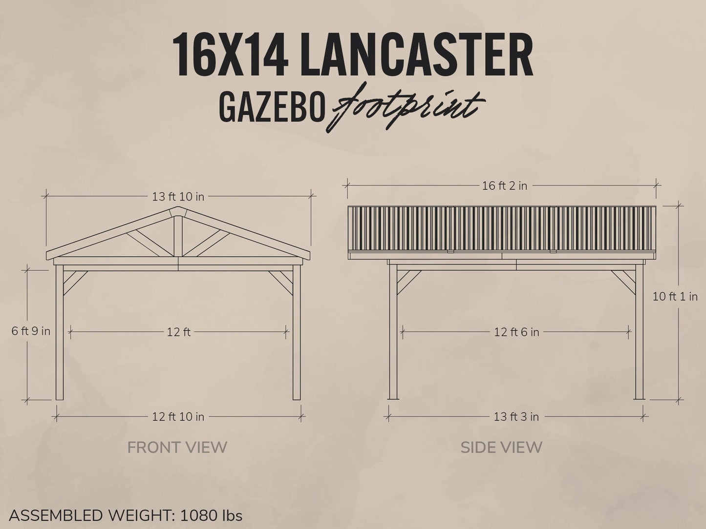 Lancaster | 16x14 Steel Gazebo with Gable Roof