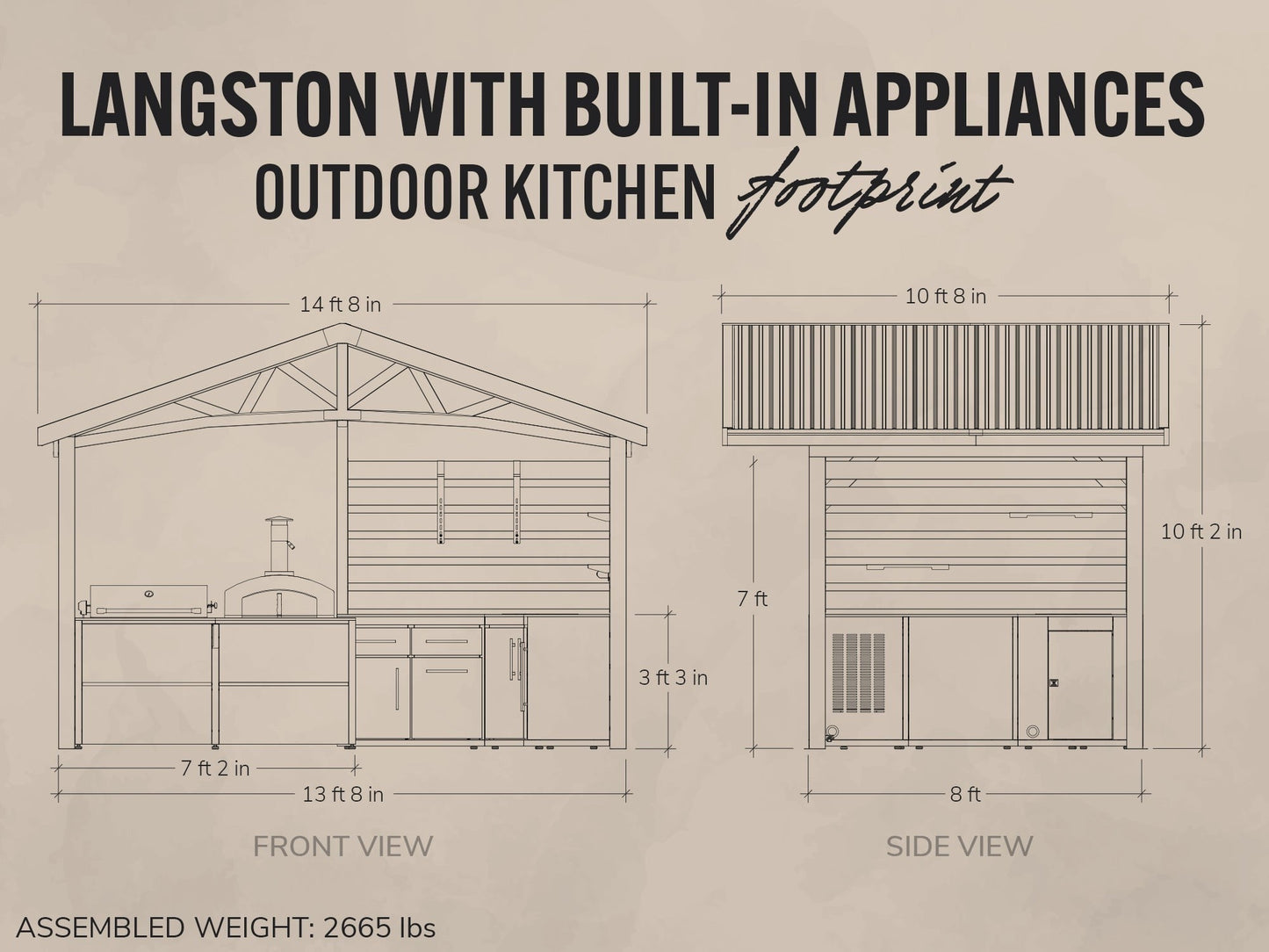 Langston | Covered Walk-In Outdoor Kitchen with Built-In Grill & Pizza Oven