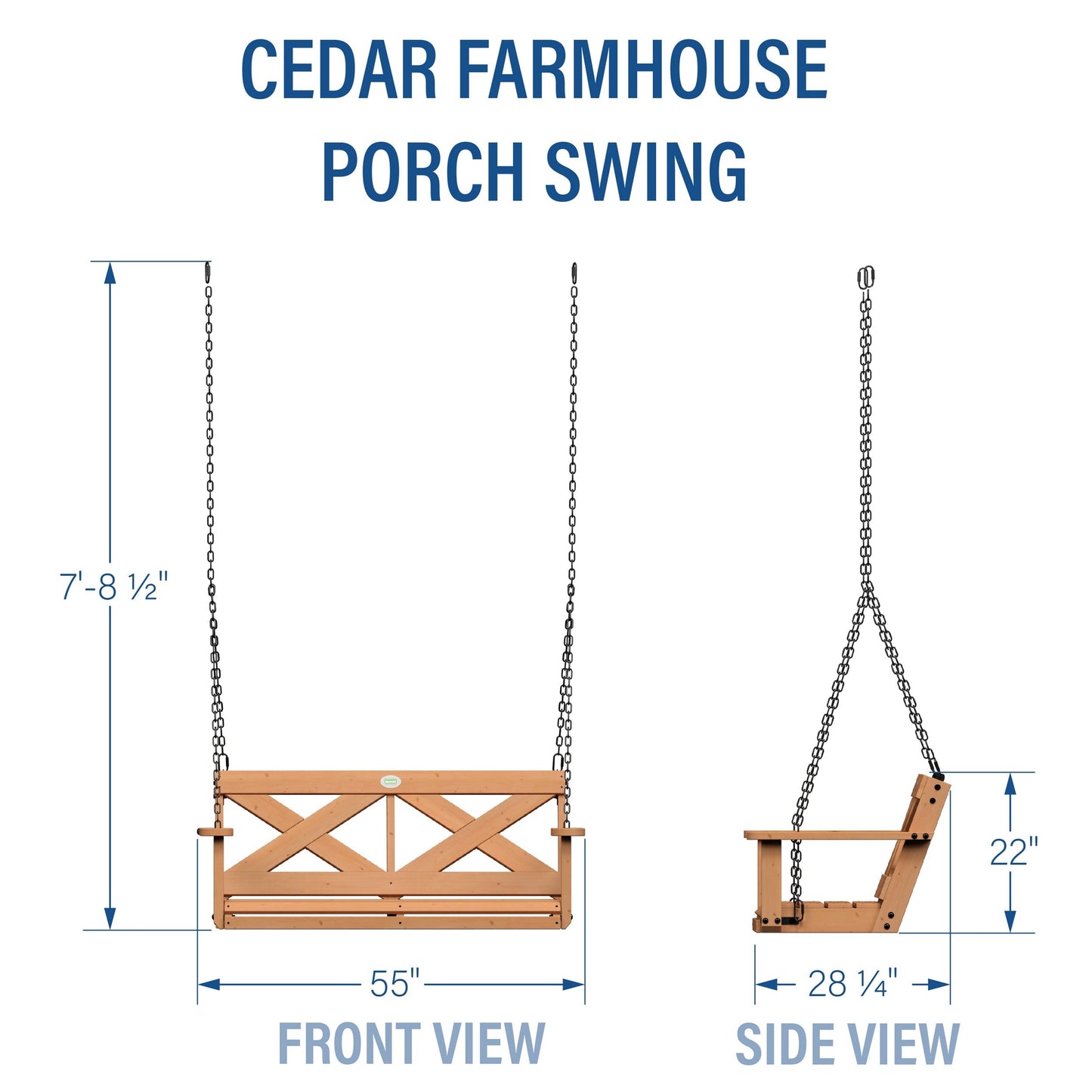 Cedar Farmhouse Porch Swing Light Brown