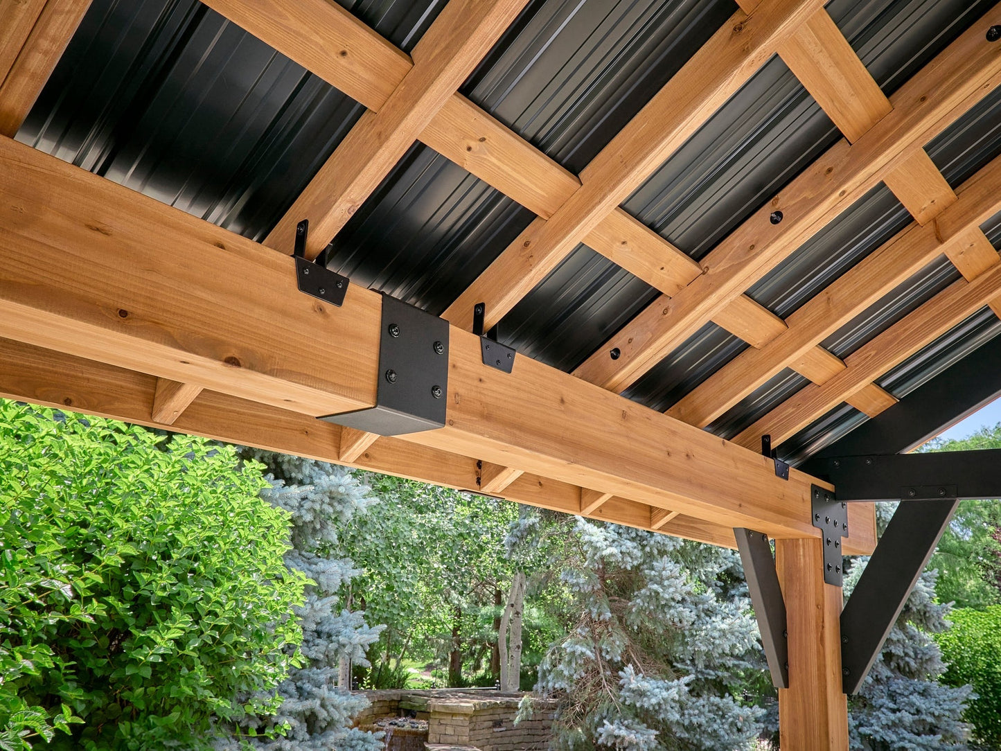 Lodge | 14x12 Cedar and Steel Gazebo with Steel Roof