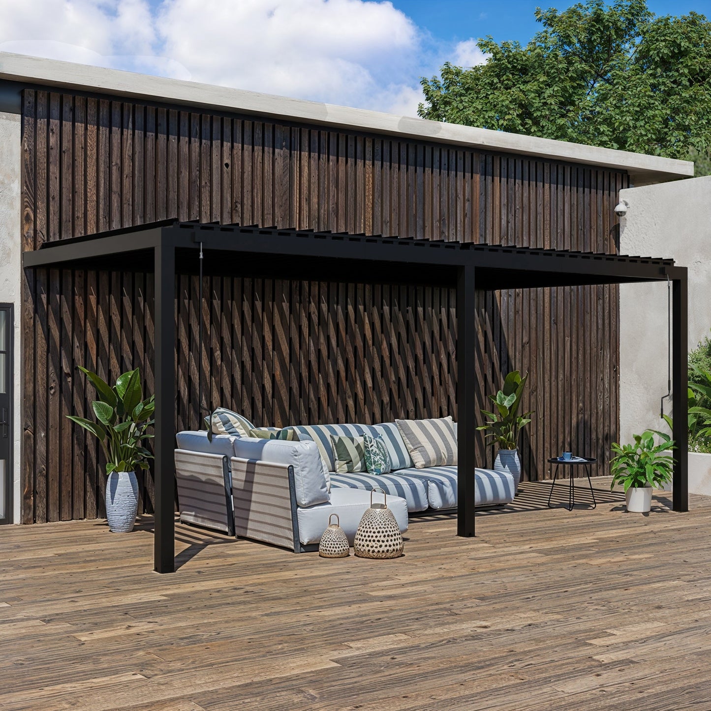 20x10 Evanston Wall Mounted Louvered Pergola