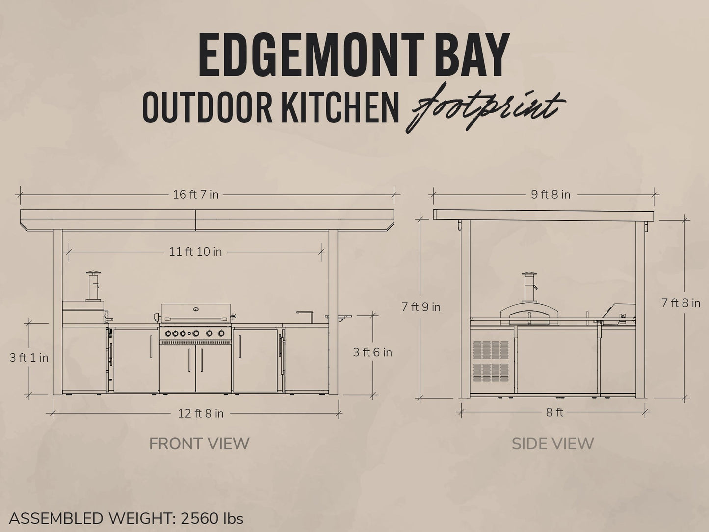 Edgemont Bay | U-Shape Outdoor Kitchen with Bar Seating, Grill & Pizza Oven
