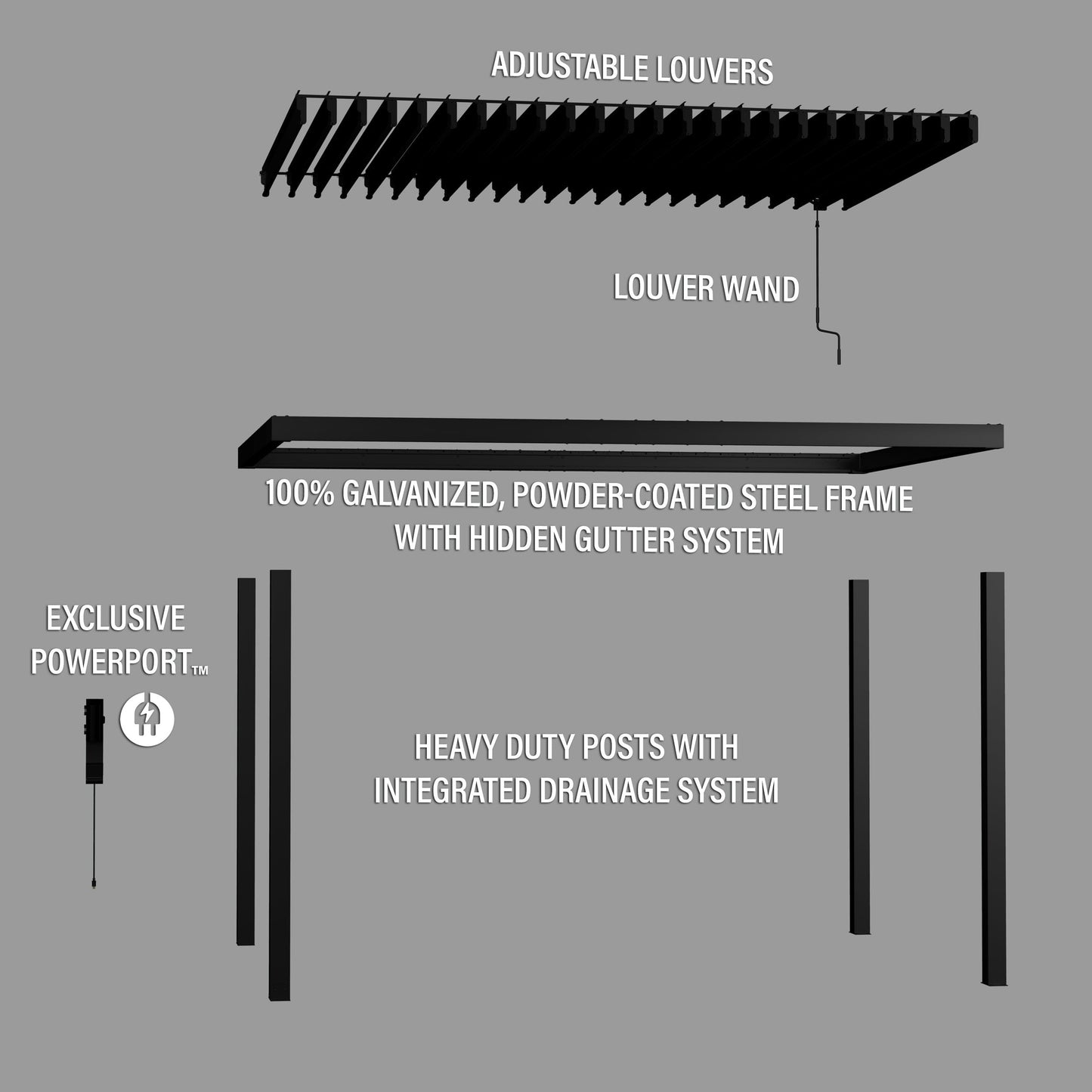 14x10 Sarasota Steel Louvered Pergola