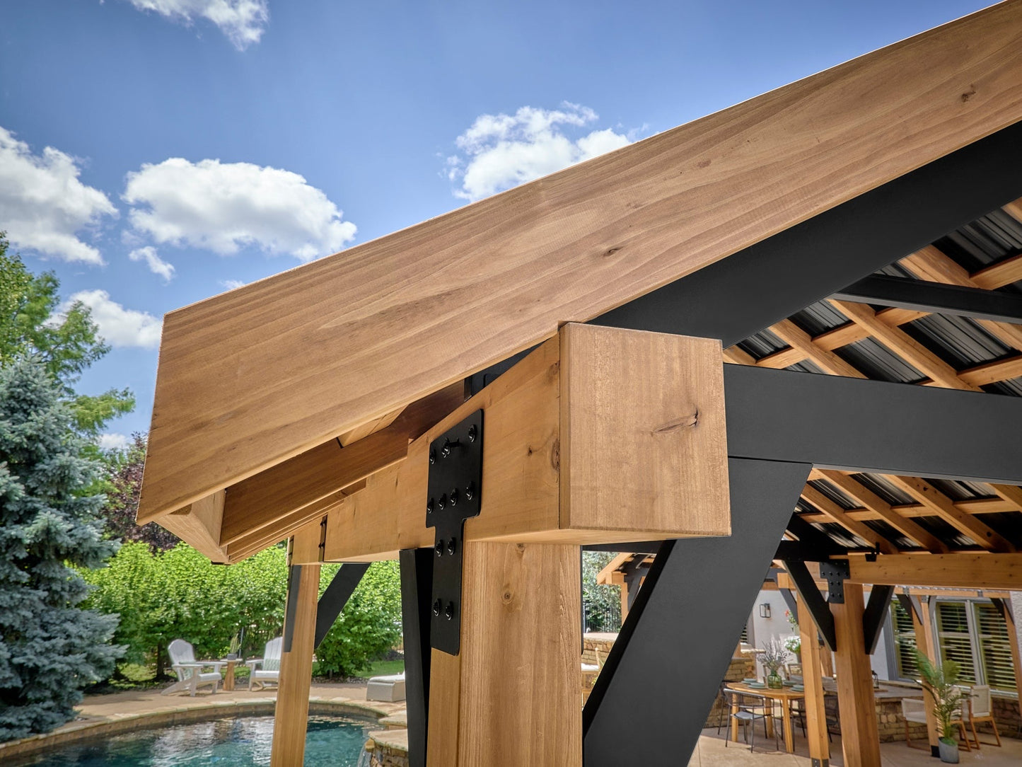 Lodge | 14x14 Cedar and Steel Gazebo with Steel Roof