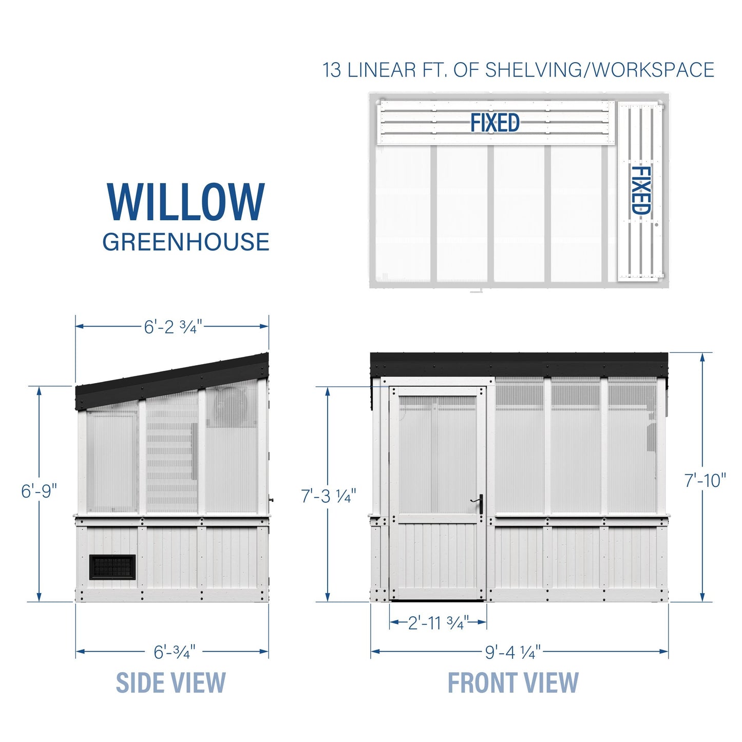 9x6 Willow Greenhouse - Pre-Stained & Sealed White